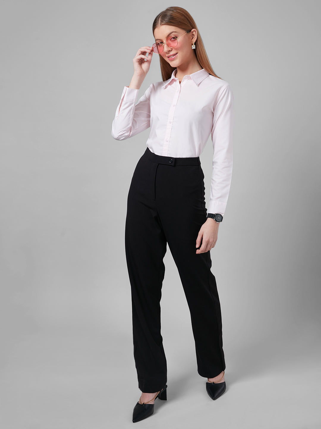 Style Quotient Women Solid Pastel Pink PolyCotton Regular Formal Shirt-Shirts-StyleQuotient