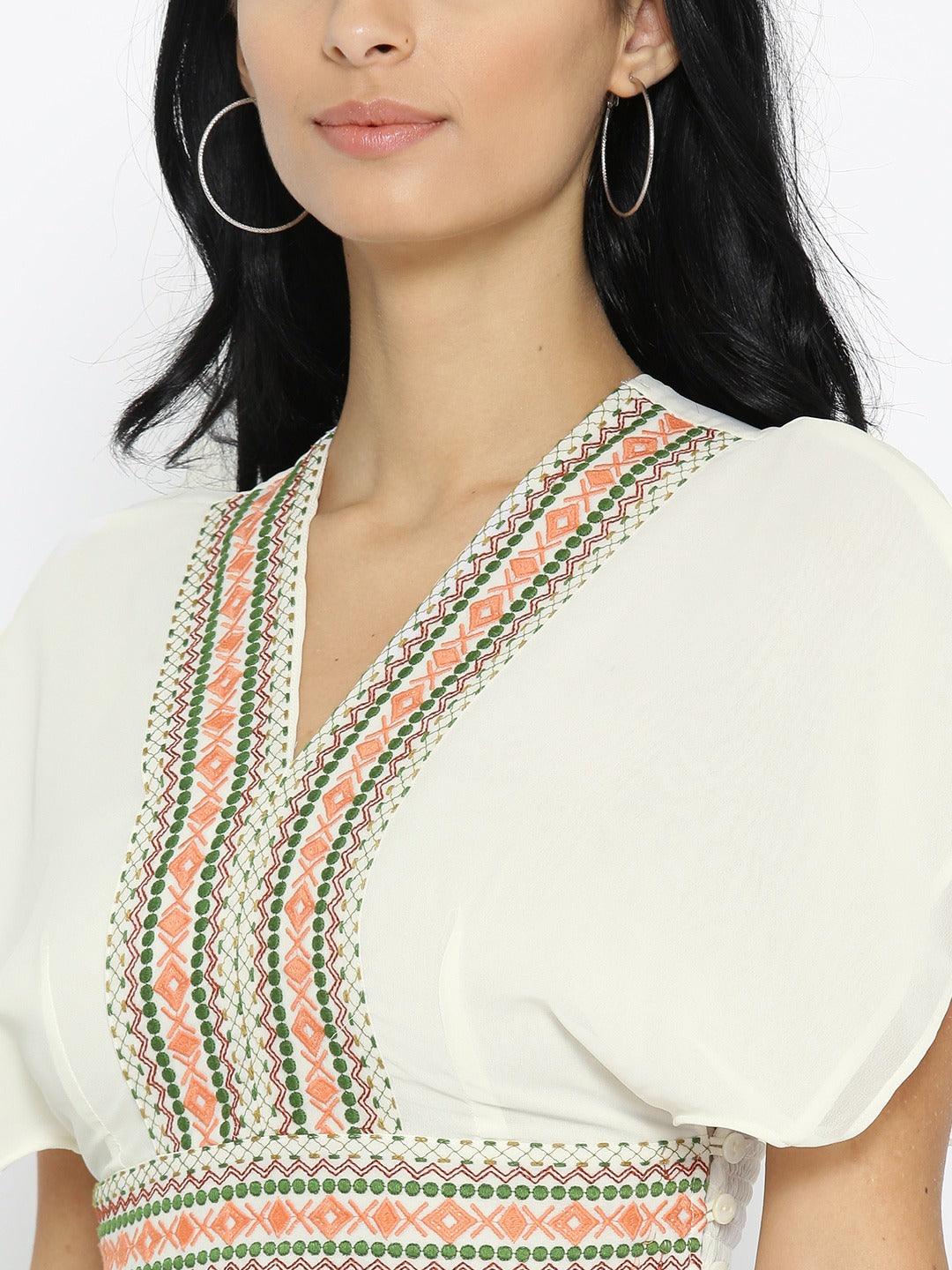 Style Quotient Women Off White V-Neck Solid Fashion Tops-Tops-StyleQuotient