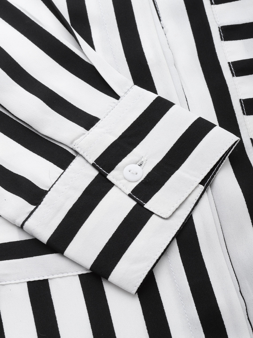 Style Quotient Women Black And White Stripe Polyester Regular Semi Formal Shirt-Shirts-StyleQuotient