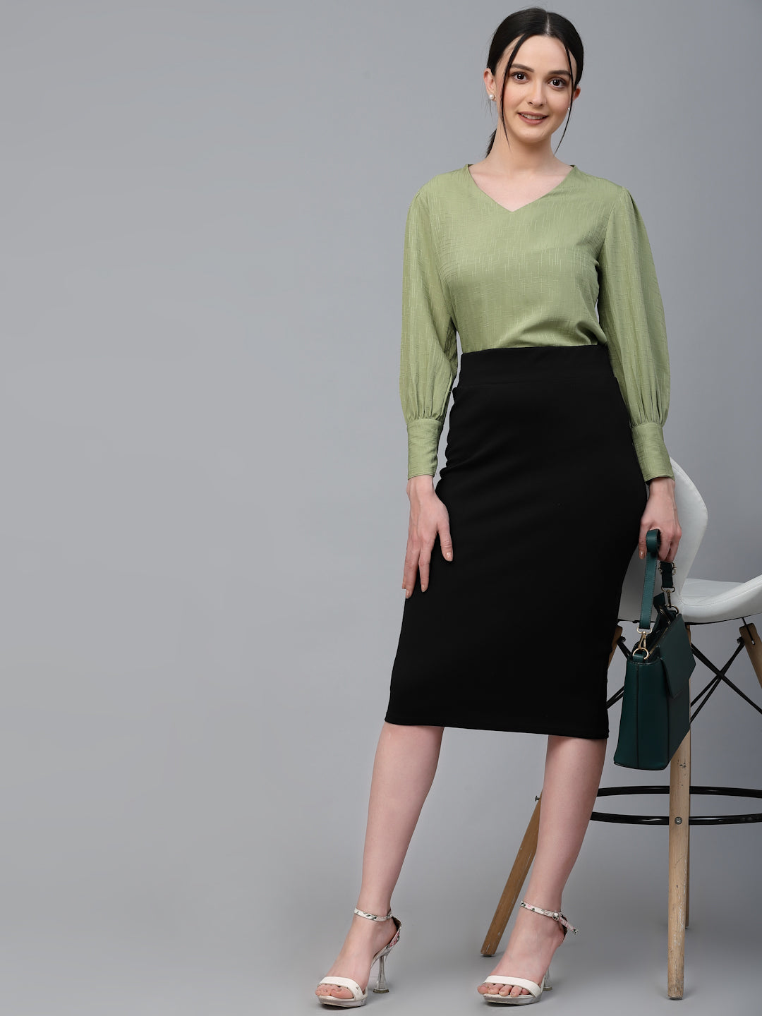 Style Quotient Women SAGE GREEN Solid Polyester Regular Smart Casual Top-Tops-StyleQuotient