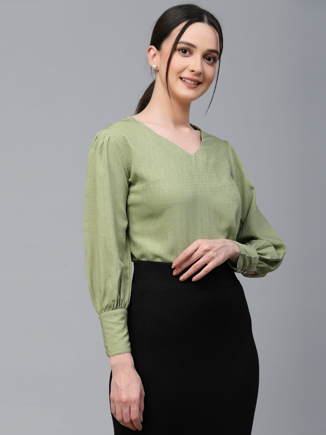 Style Quotient Women SAGE GREEN Solid Polyester Regular Smart Casual Top-Tops-StyleQuotient