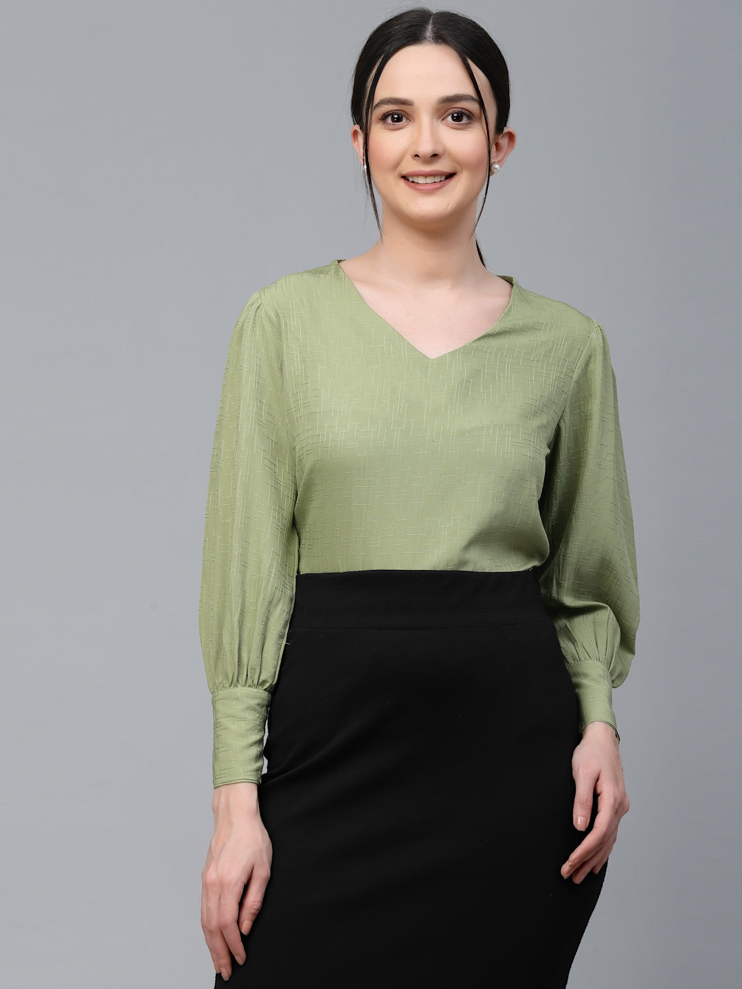 Style Quotient Women SAGE GREEN Solid Polyester Regular Smart Casual Top-Tops-StyleQuotient