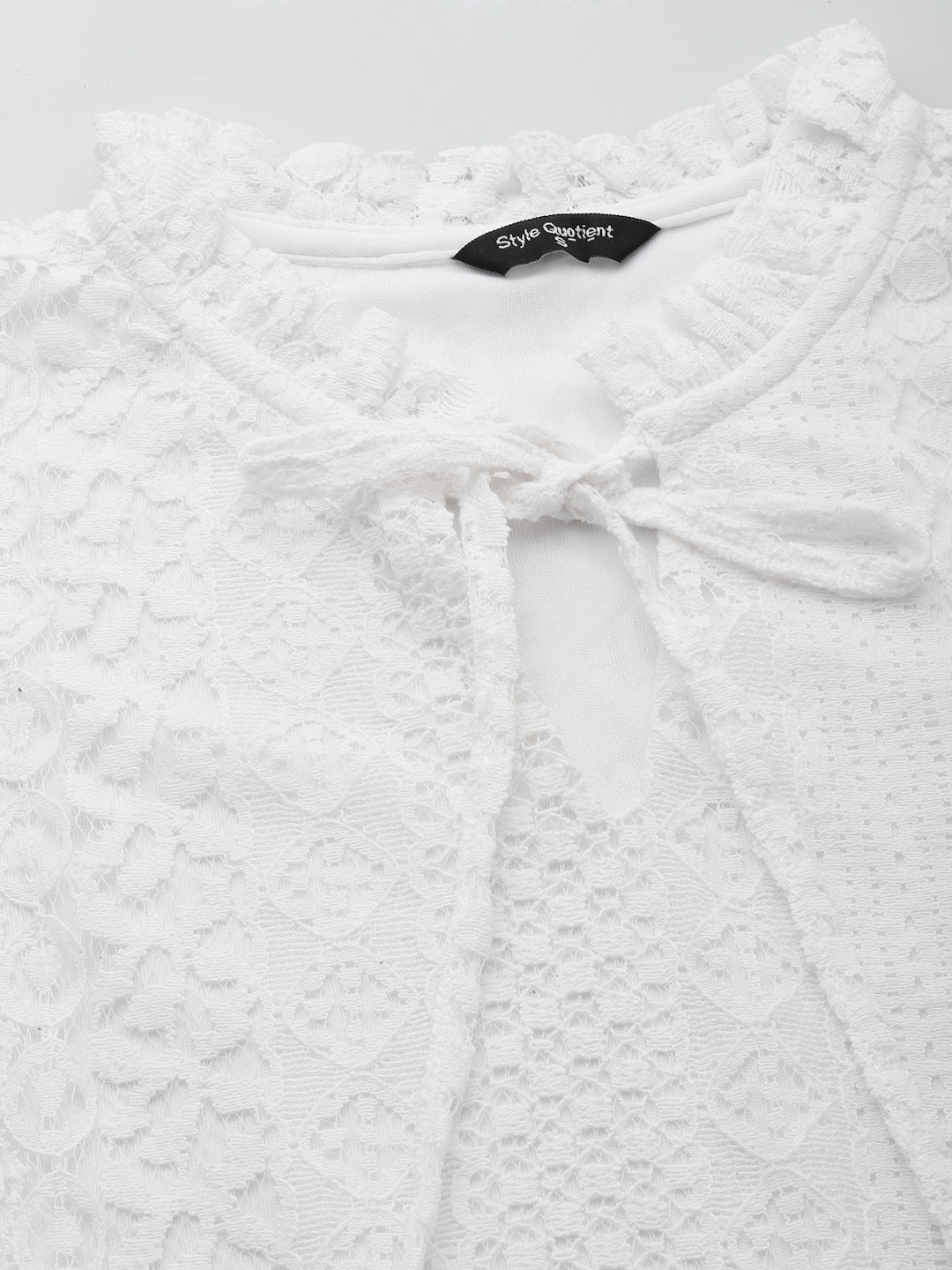 Style Quotient Women White Self Design Lace Regular Smart Casual Top-Tops-StyleQuotient