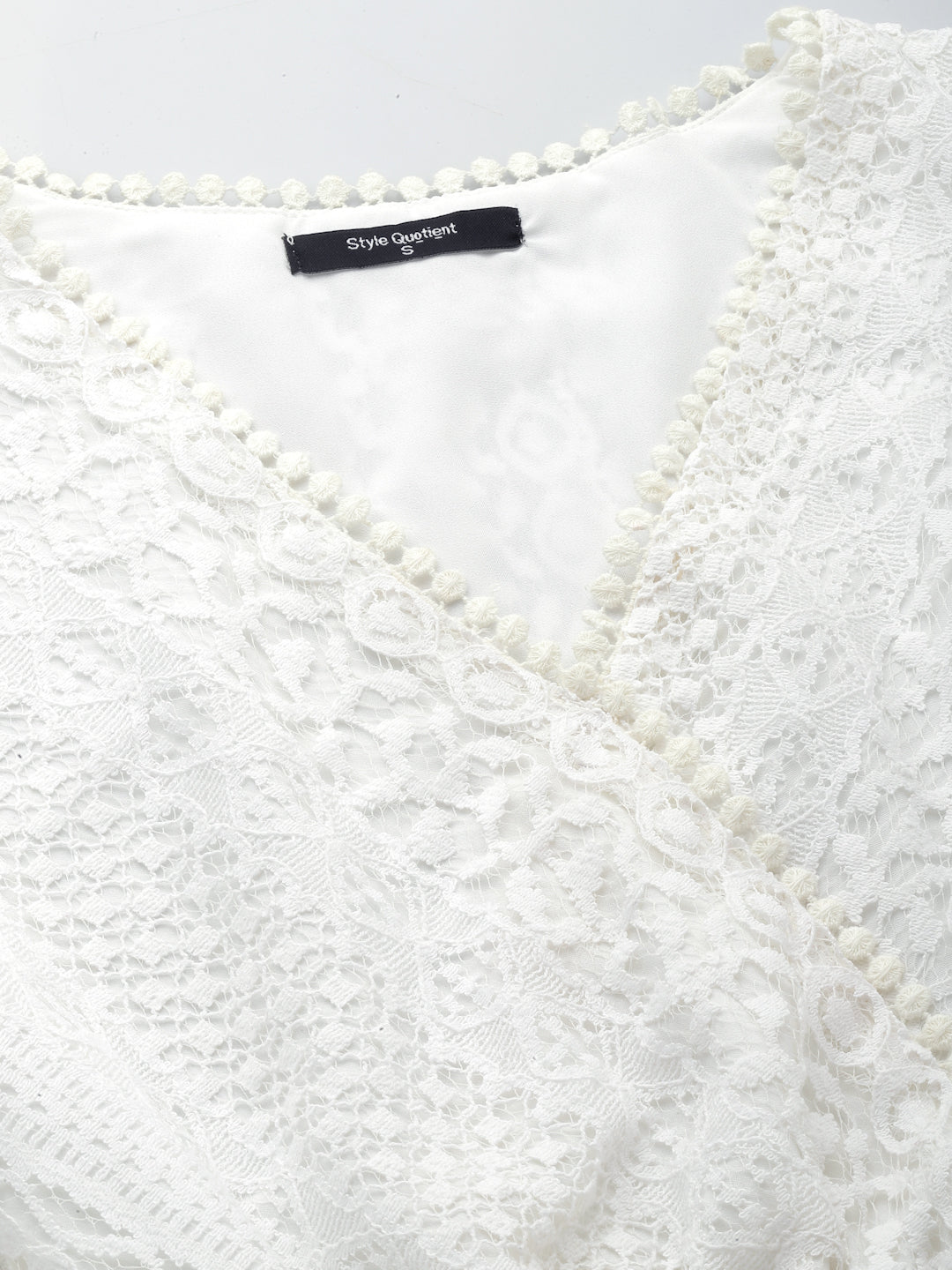 Style Quotient Women White Self Design Lace Regular Smart Casual Peplum Top-Tops-StyleQuotient