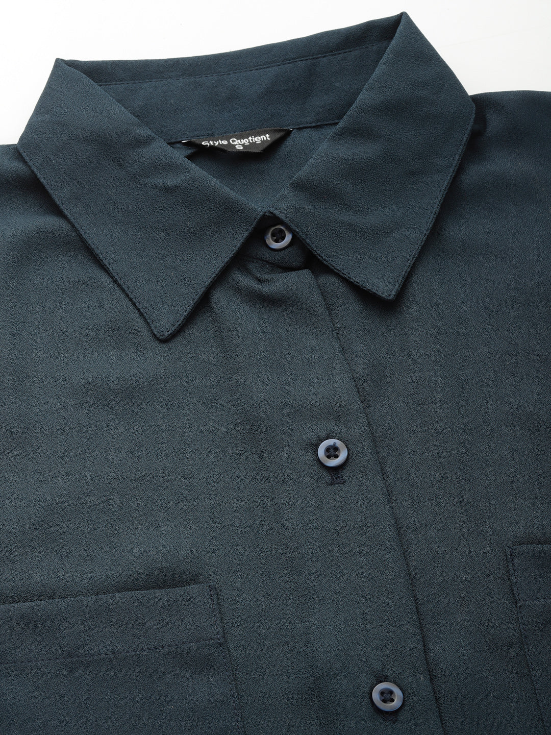 Style Quotient Women Navy Solid Smart Casual Shirt-Shirts-StyleQuotient
