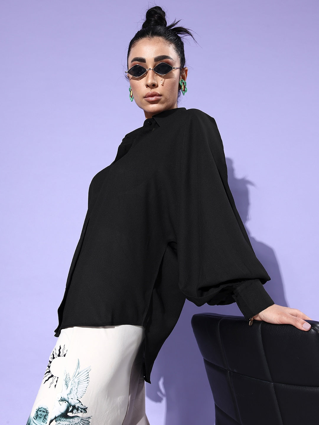 Style Quotient Women Solid Black Polyester Smart Casual Oversized Shirt-Shirts-StyleQuotient
