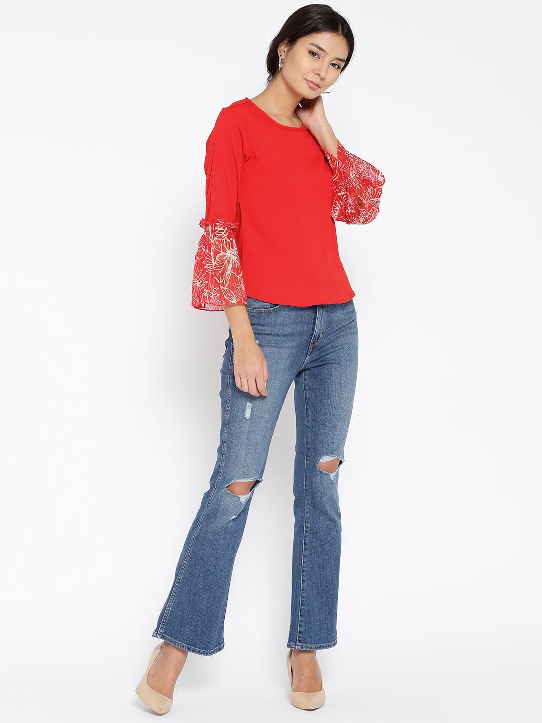 Women Red Solid Top-Tops-StyleQuotient