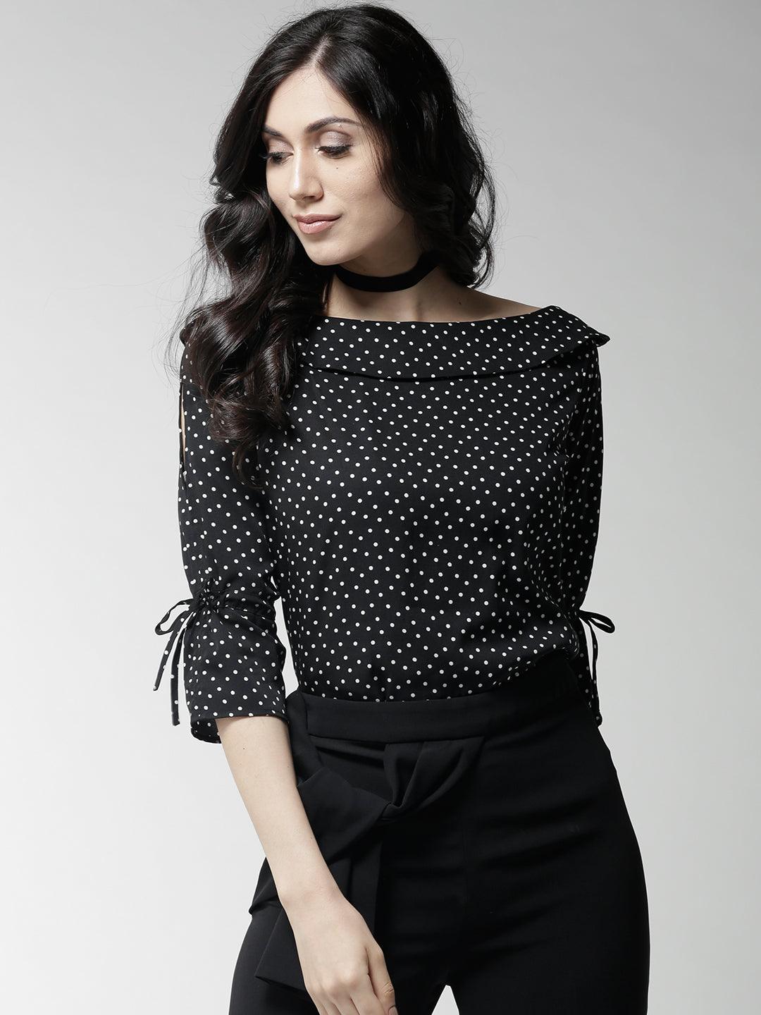 style quotient women polka printed polycrepe smart casual top-Tops-StyleQuotient