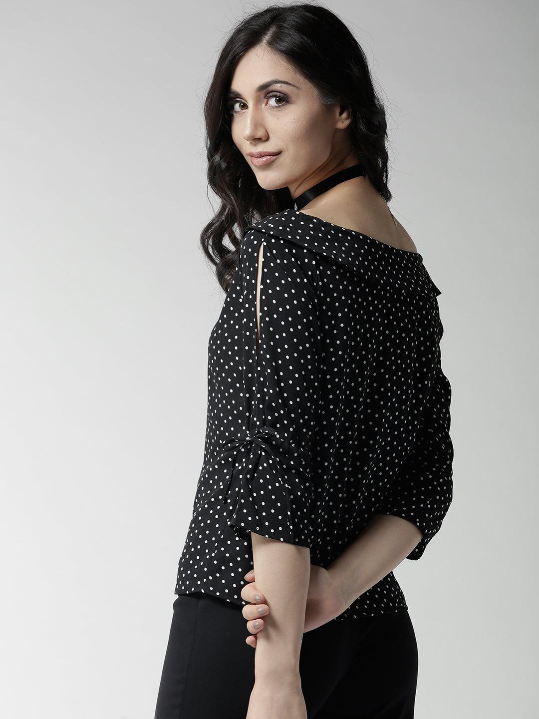 style quotient women polka printed polycrepe smart casual top-Tops-StyleQuotient