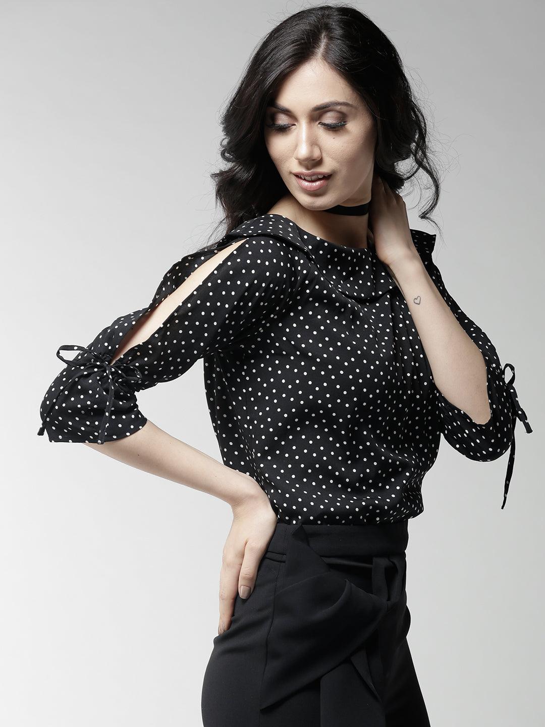 style quotient women polka printed polycrepe smart casual top-Tops-StyleQuotient