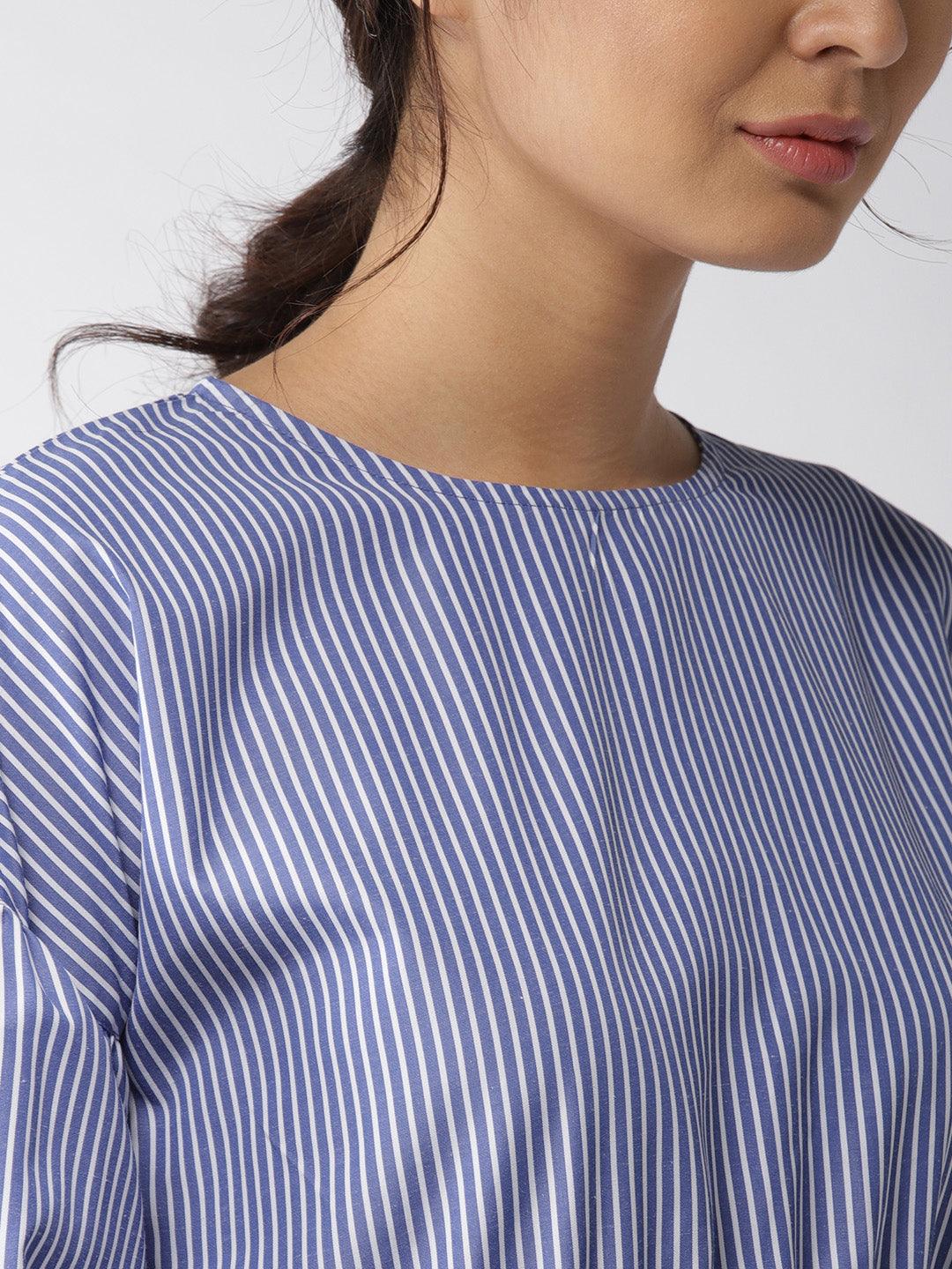 Women Blue Striped A-Line Top-Tops-StyleQuotient