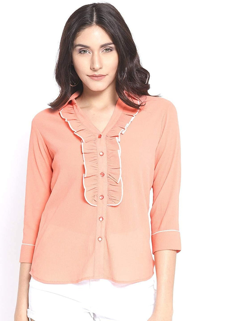 Style Quotient Women Peach Cutaway Collar Solid Fashion Shirts-Shirts-StyleQuotient