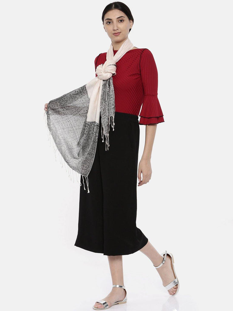 Women Peach & Grey Woven Design Shawl-Shawl-StyleQuotient