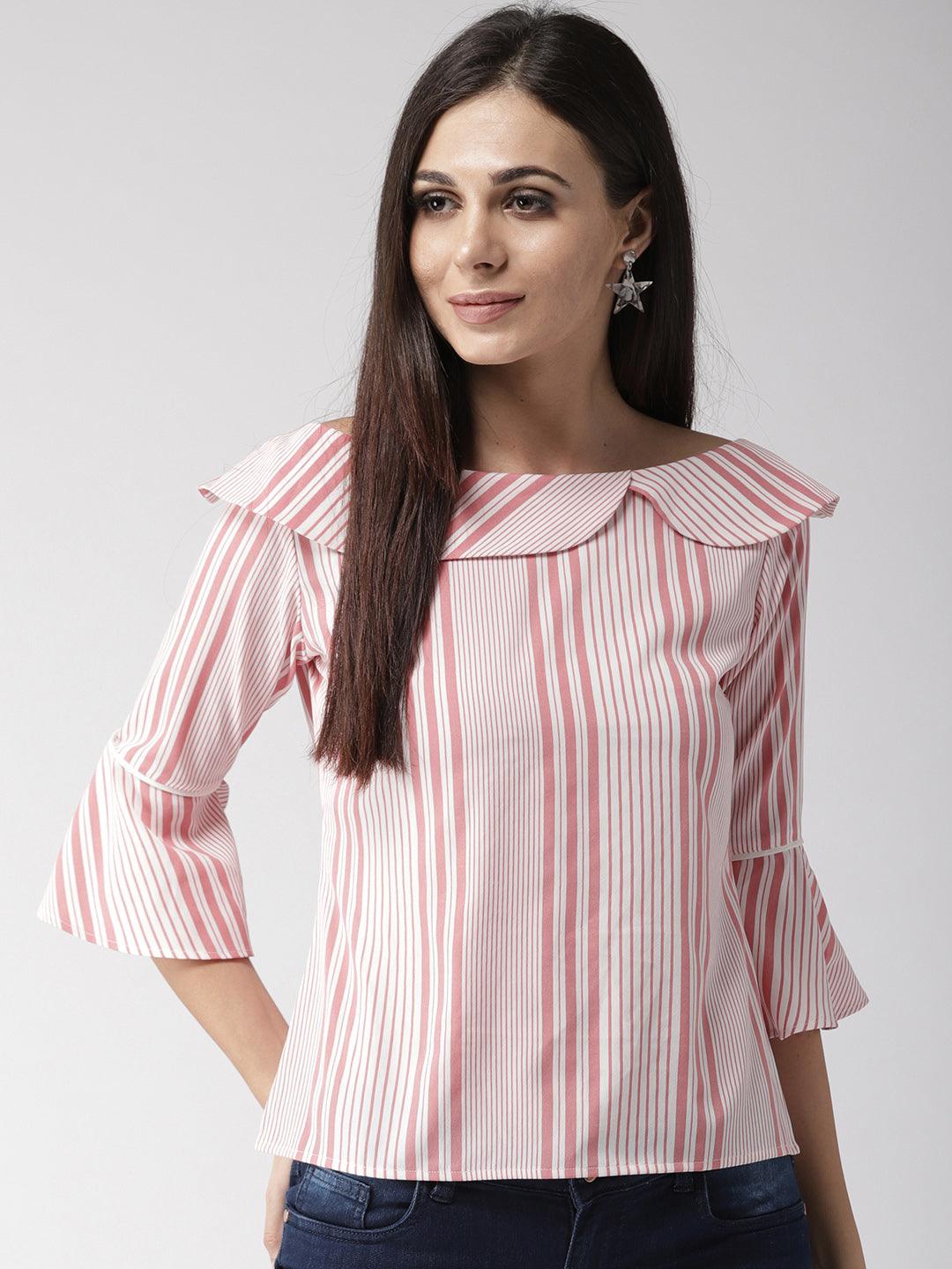 Women Boat Neck Striped Top-Tops-StyleQuotient