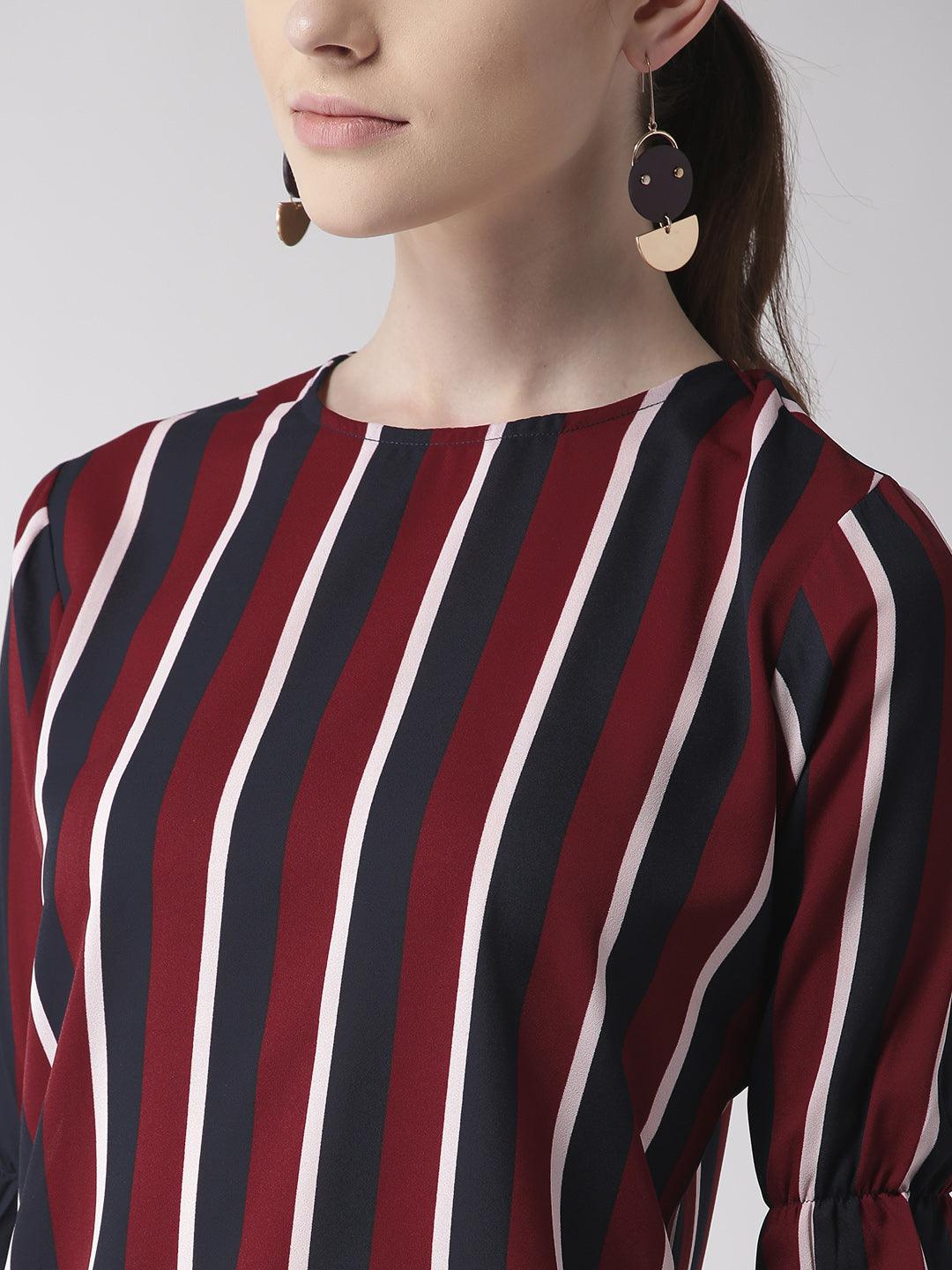 Women Grey & Black Striped Top-Tops-StyleQuotient