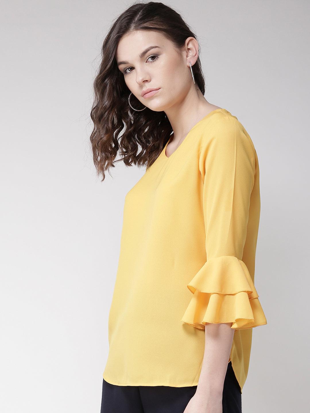 Women Yellow Solid Top-Tops-StyleQuotient