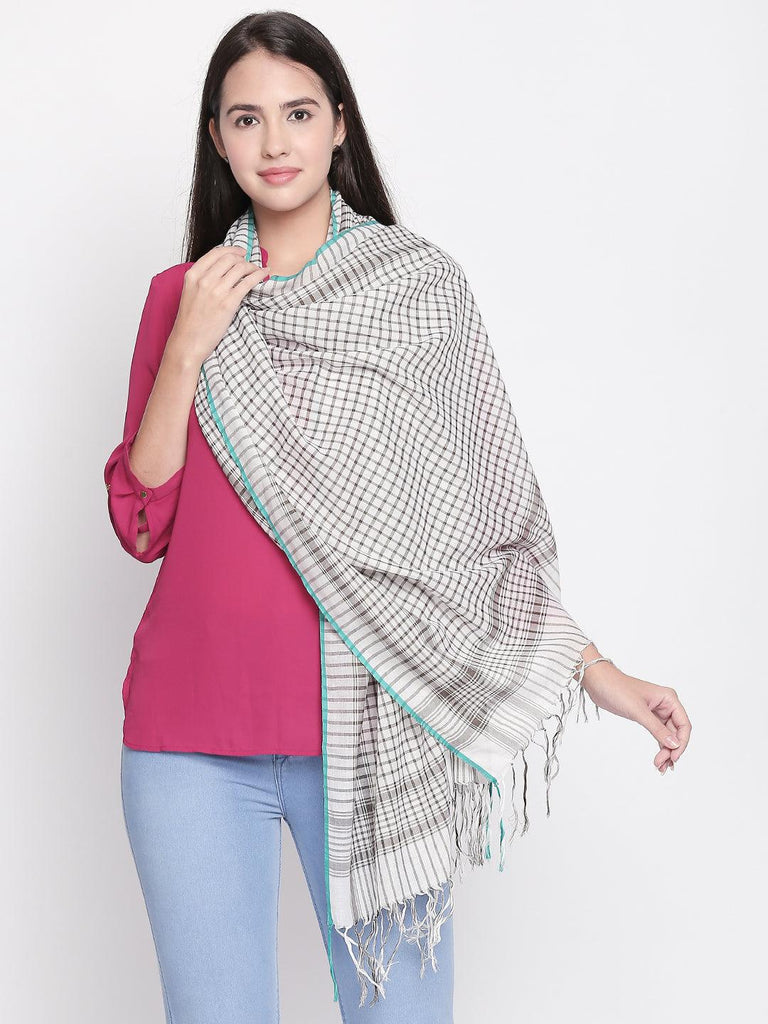 Women Grey & White Checked Scarf-Stoles & Scarves-StyleQuotient