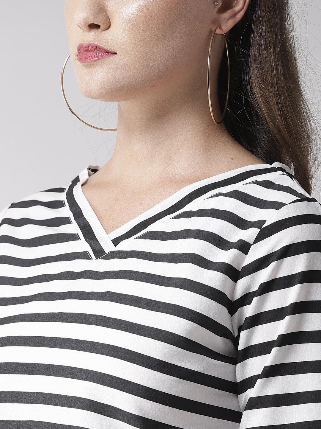 Women White & Black Striped Top-Tops-StyleQuotient