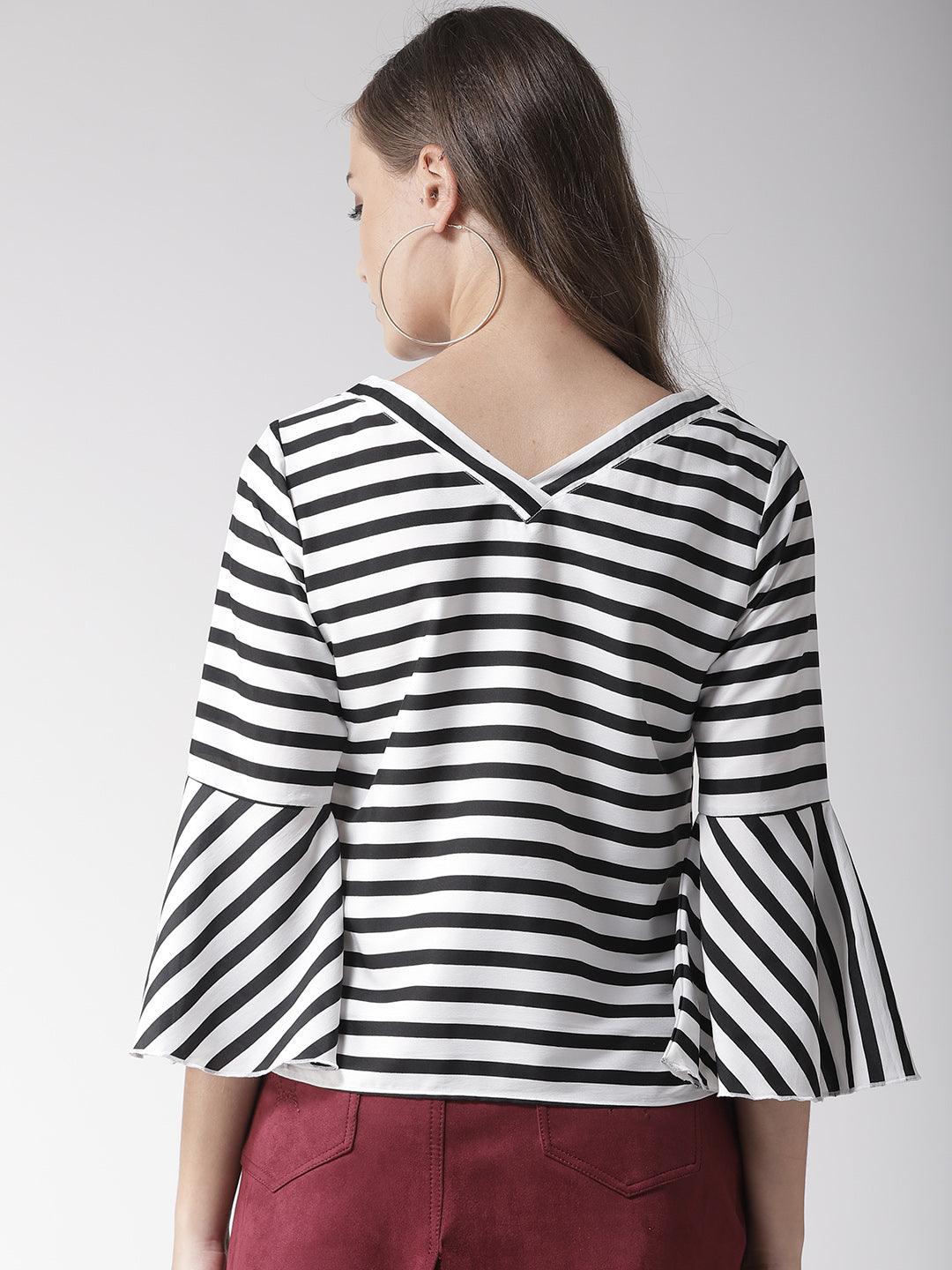 Women White & Black Striped Top-Tops-StyleQuotient
