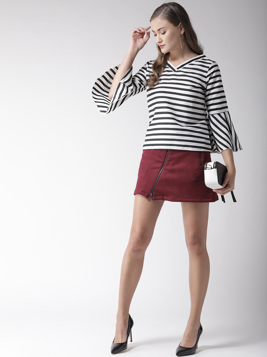 Women White & Black Striped Top-Tops-StyleQuotient