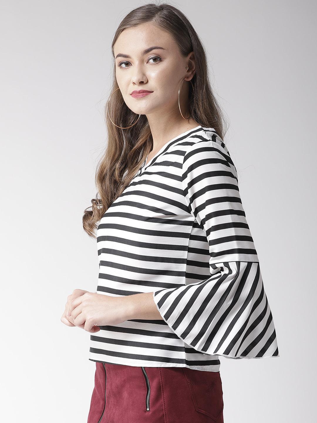 Women White & Black Striped Top-Tops-StyleQuotient