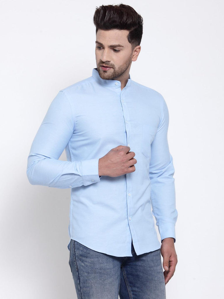 Men Blue Solid Slim Fit Casual Shirt-Mens Shirt-StyleQuotient
