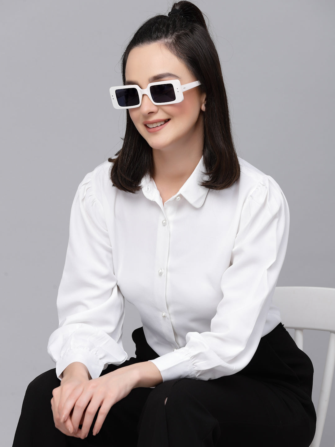 Style Quotient Women Solid White Polyester Formal Shirt-Shirts-StyleQuotient