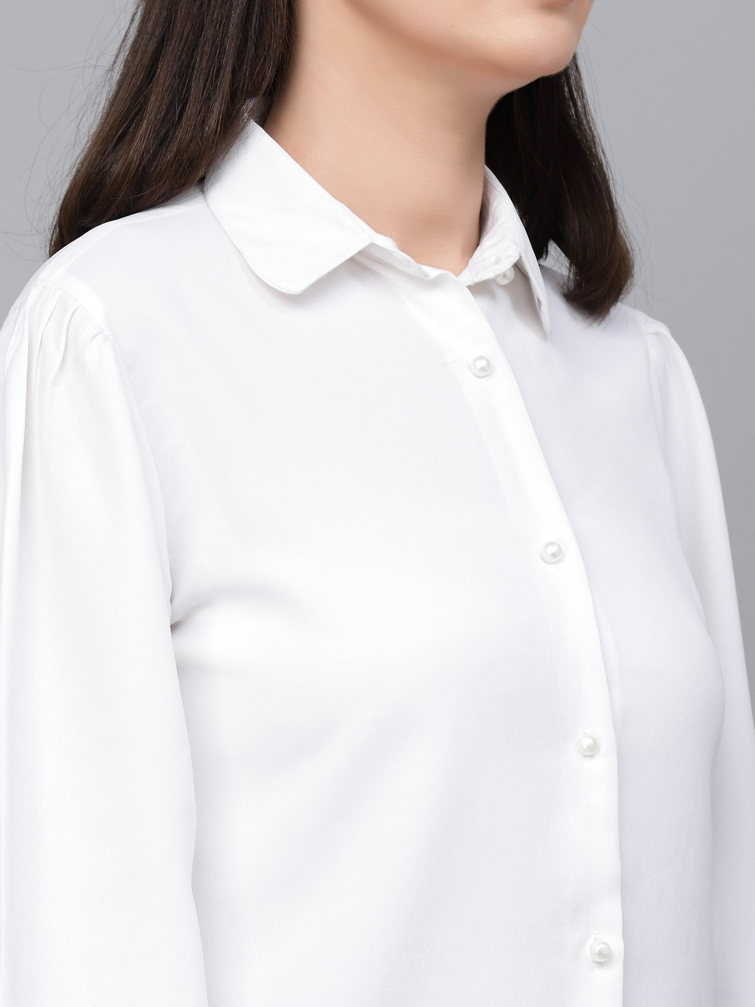 Style Quotient Women Solid White Polyester Formal Shirt-Shirts-StyleQuotient