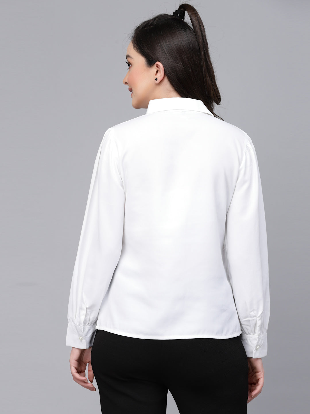 Style Quotient Women Solid White Polyester Formal Shirt-Shirts-StyleQuotient