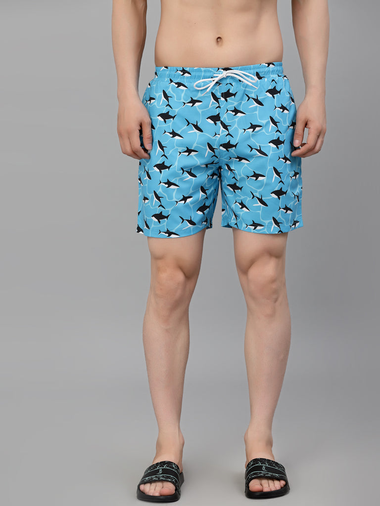 Style Quotient Men Blue and Black Conversational Print Polyester Regular Swim Shorts-Men's swimwear-StyleQuotient
