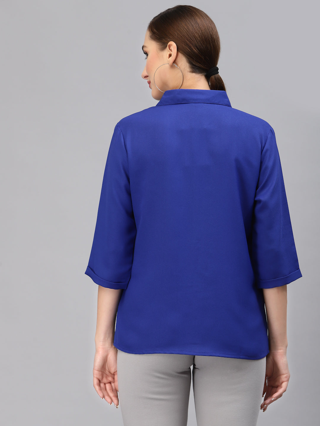 Style Quotient Women Solid Royal Blue Polymoss Regular Formal Shirt-Shirts-StyleQuotient