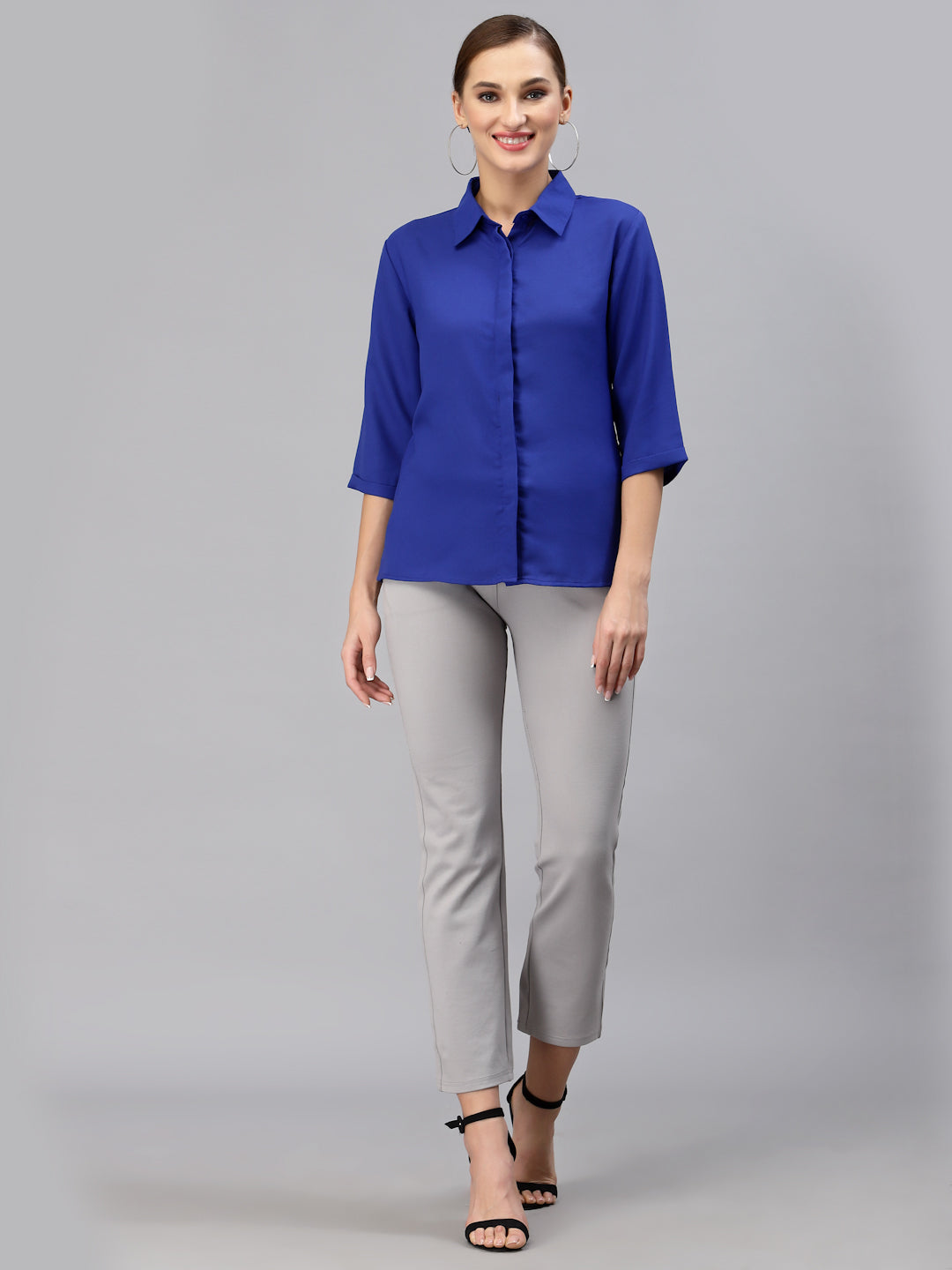 Style Quotient Women Solid Royal Blue Polymoss Regular Formal Shirt-Shirts-StyleQuotient