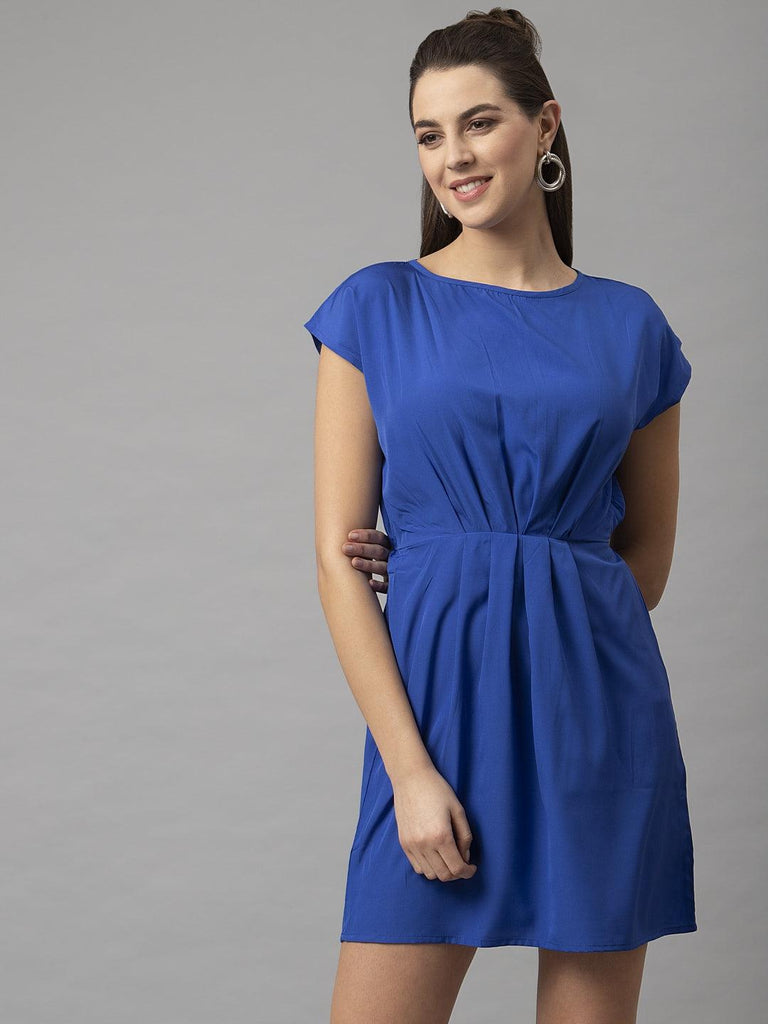 Women Blue Cap Sleeves Casual Dresses-Dresses-StyleQuotient