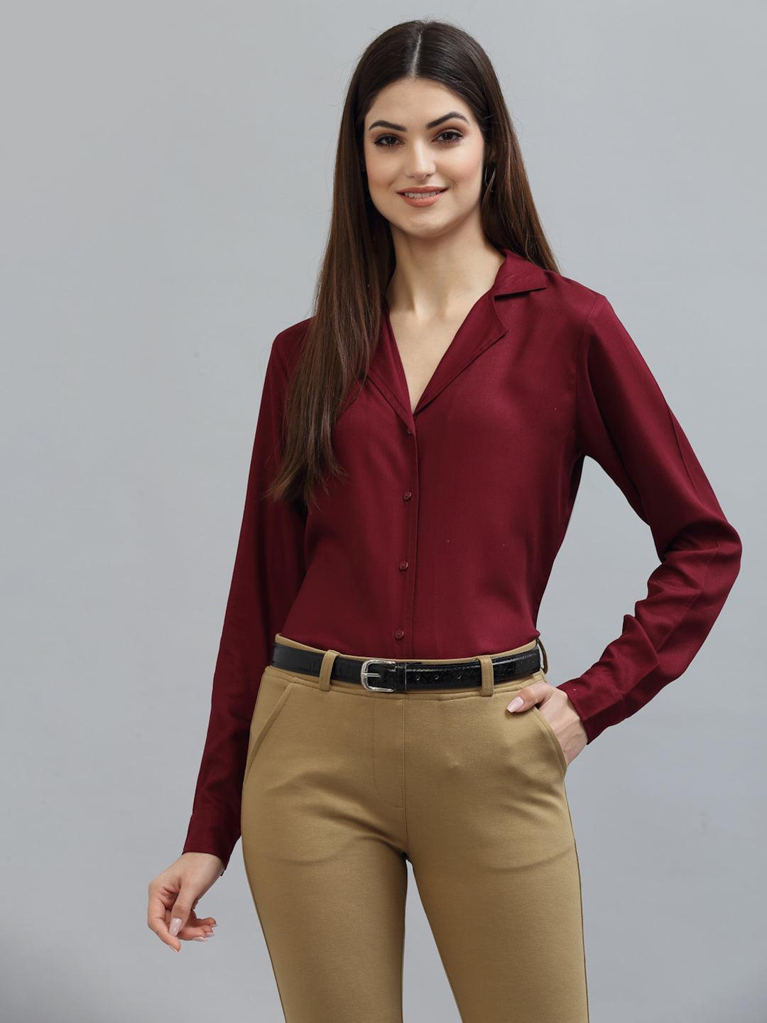 Style Quotient Women Solid Maroon Viscose Rayon Regular Formal Shirt-Shirts-StyleQuotient
