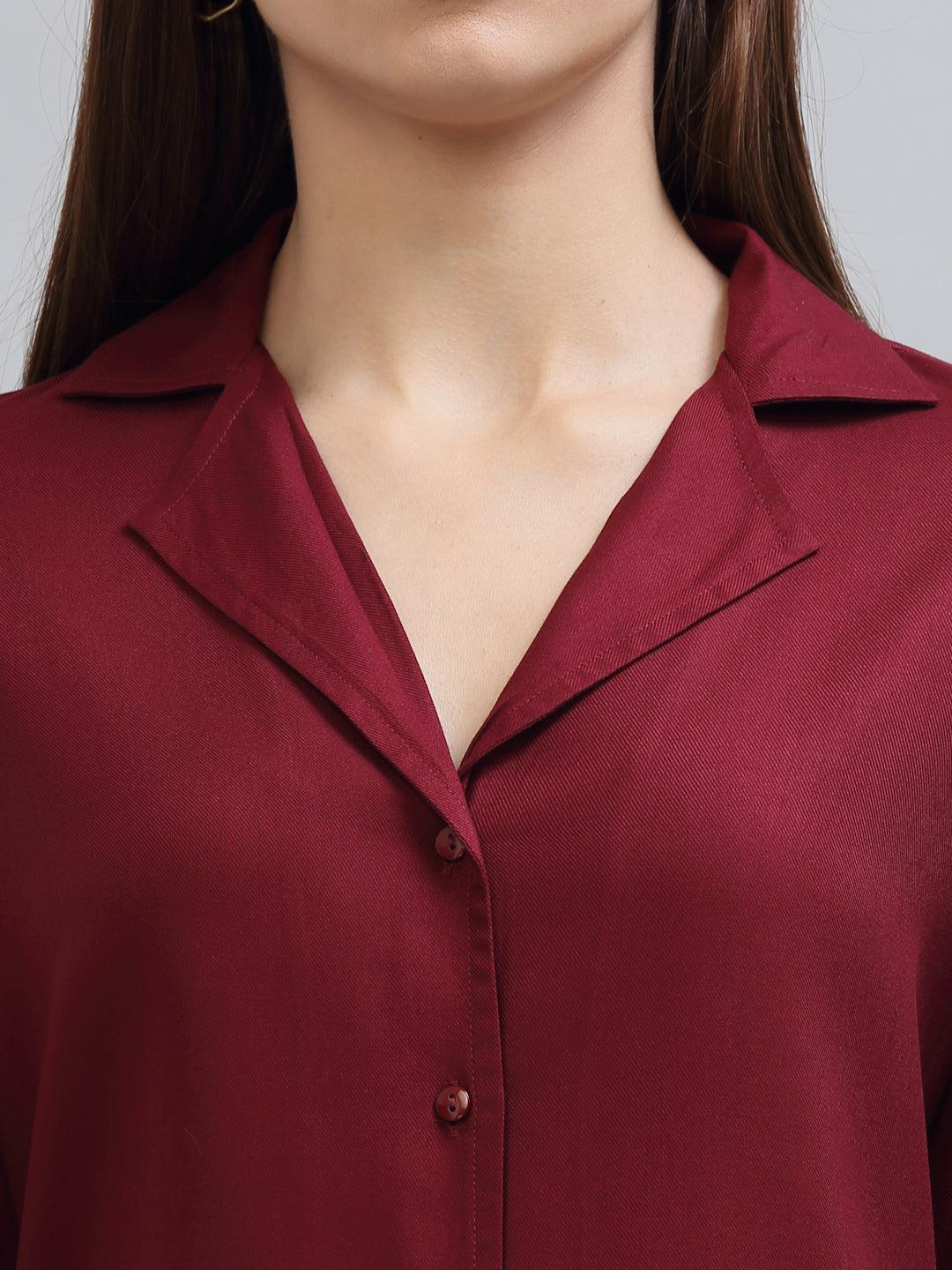 Style Quotient Women Solid Maroon Viscose Rayon Regular Formal Shirt-Shirts-StyleQuotient
