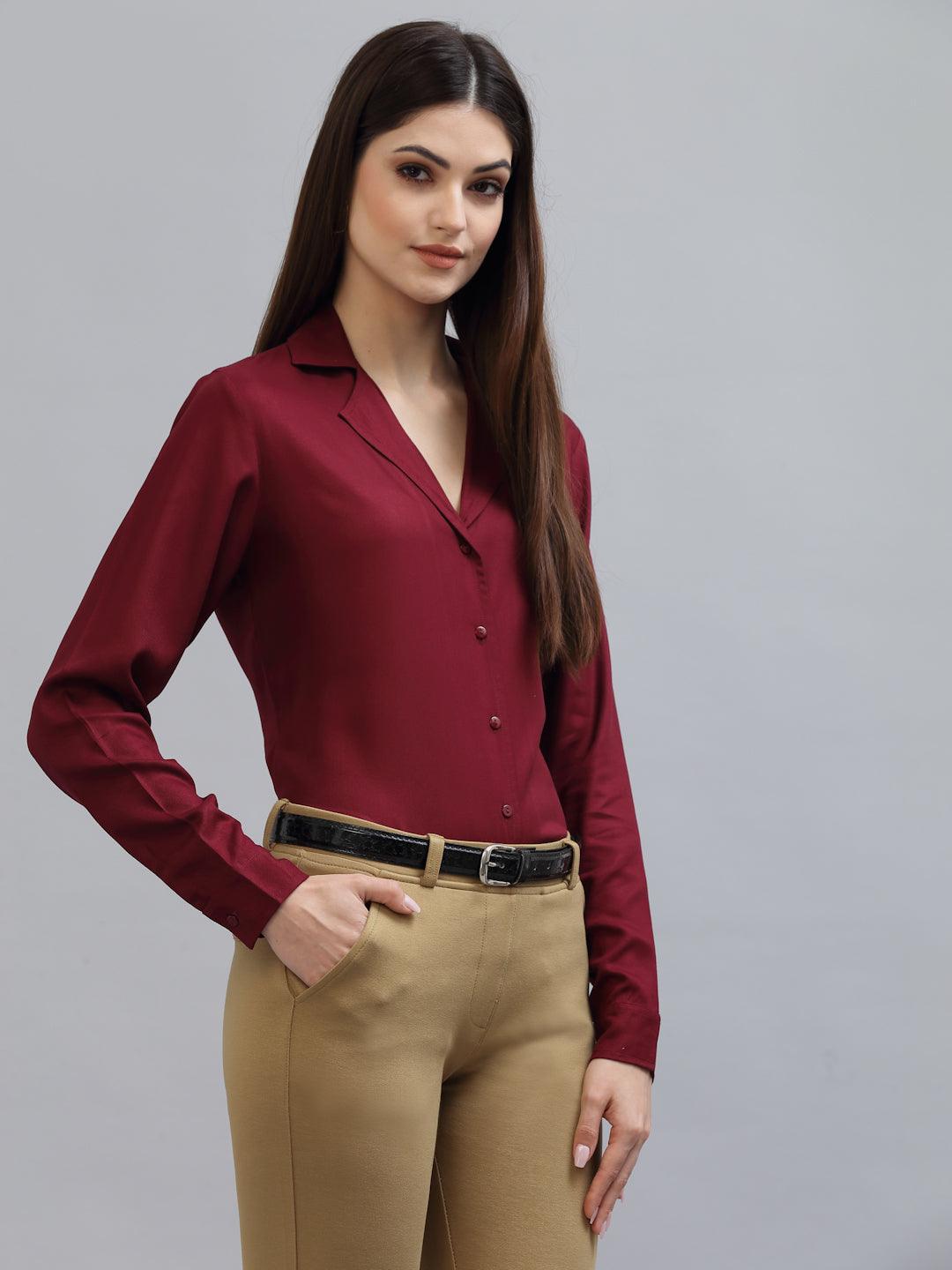 Style Quotient Women Solid Maroon Viscose Rayon Regular Formal Shirt-Shirts-StyleQuotient