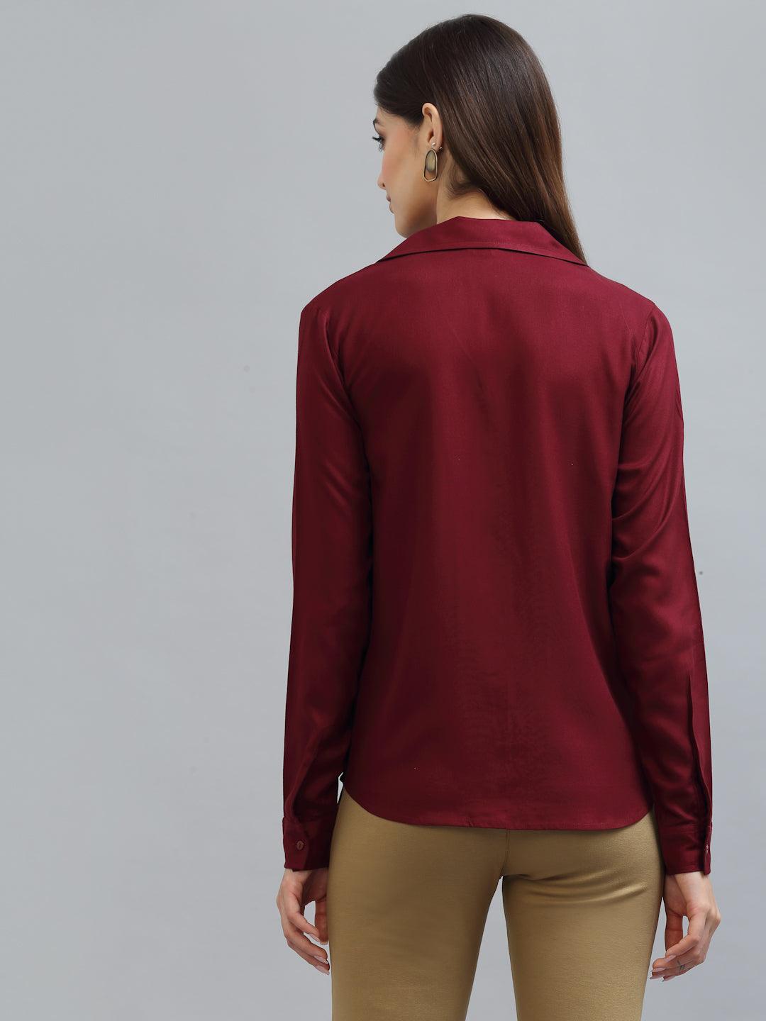 Style Quotient Women Solid Maroon Viscose Rayon Regular Formal Shirt-Shirts-StyleQuotient