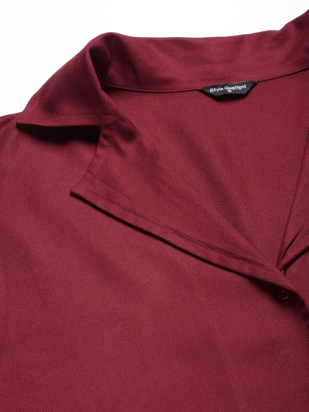 Style Quotient Women Solid Maroon Viscose Rayon Regular Formal Shirt-Shirts-StyleQuotient