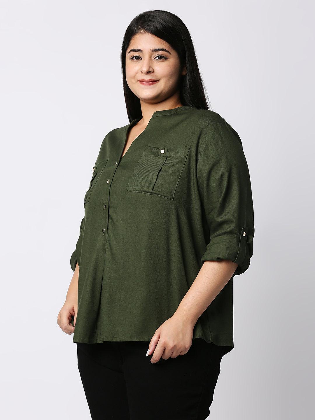 Style Quotient Women Olive Green Casual Shirt-Shirts-StyleQuotient