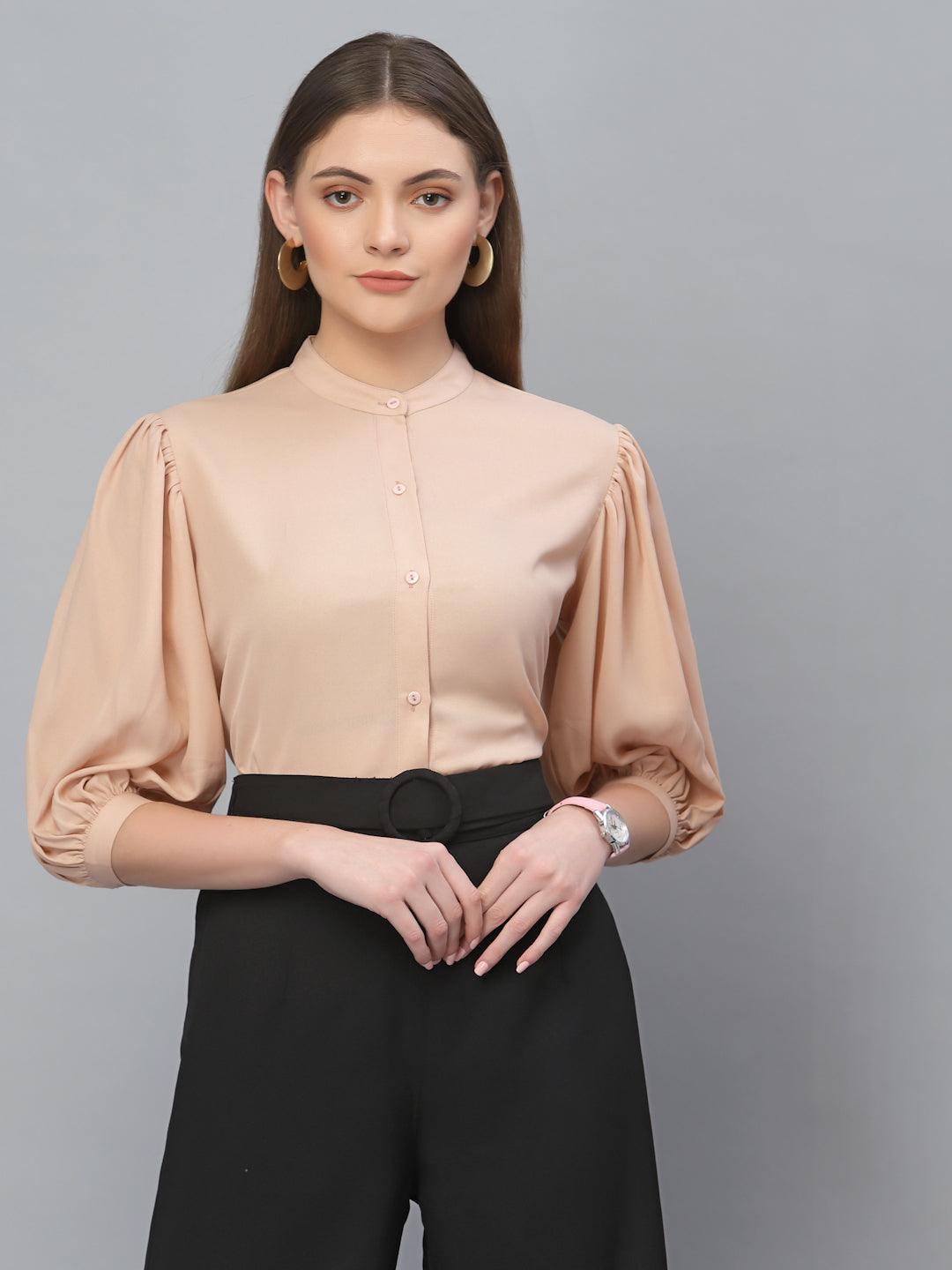 Style Quotient Women Solid Nude PolyMoss Regular Formal Shirt-Shirts-StyleQuotient