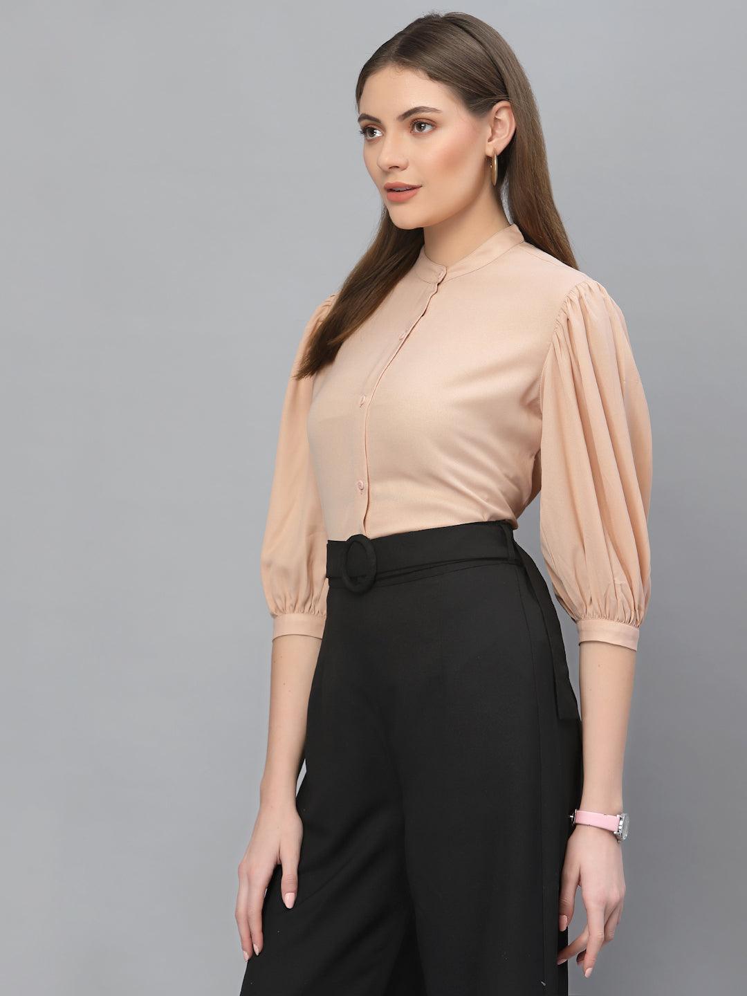 Style Quotient Women Solid Nude PolyMoss Regular Formal Shirt-Shirts-StyleQuotient