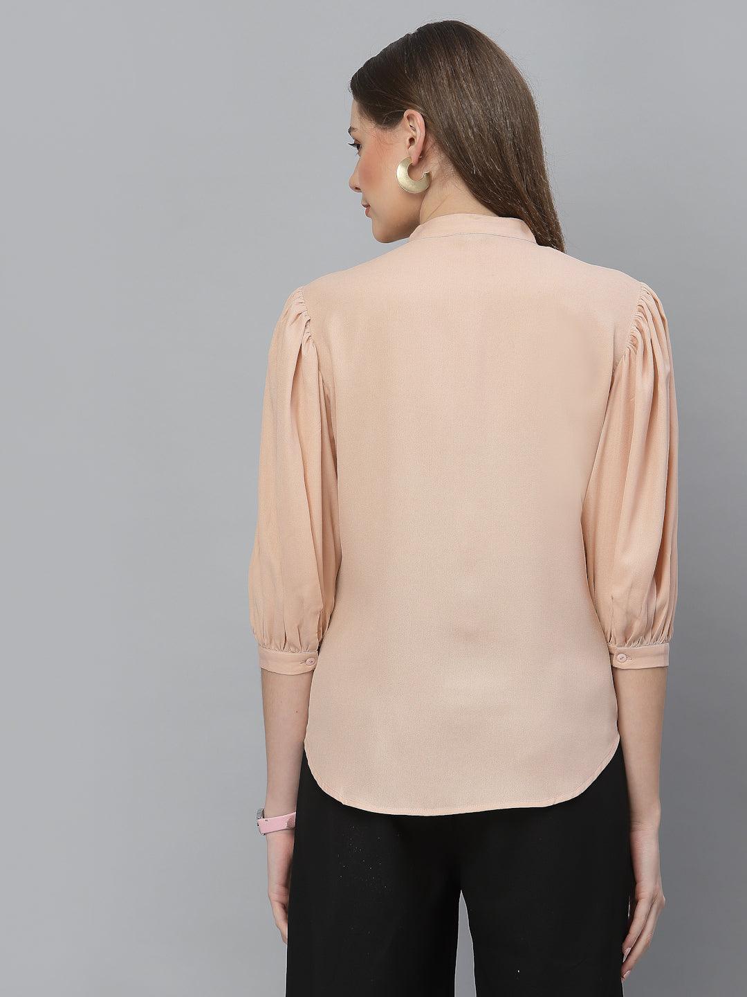 Style Quotient Women Solid Nude PolyMoss Regular Formal Shirt-Shirts-StyleQuotient