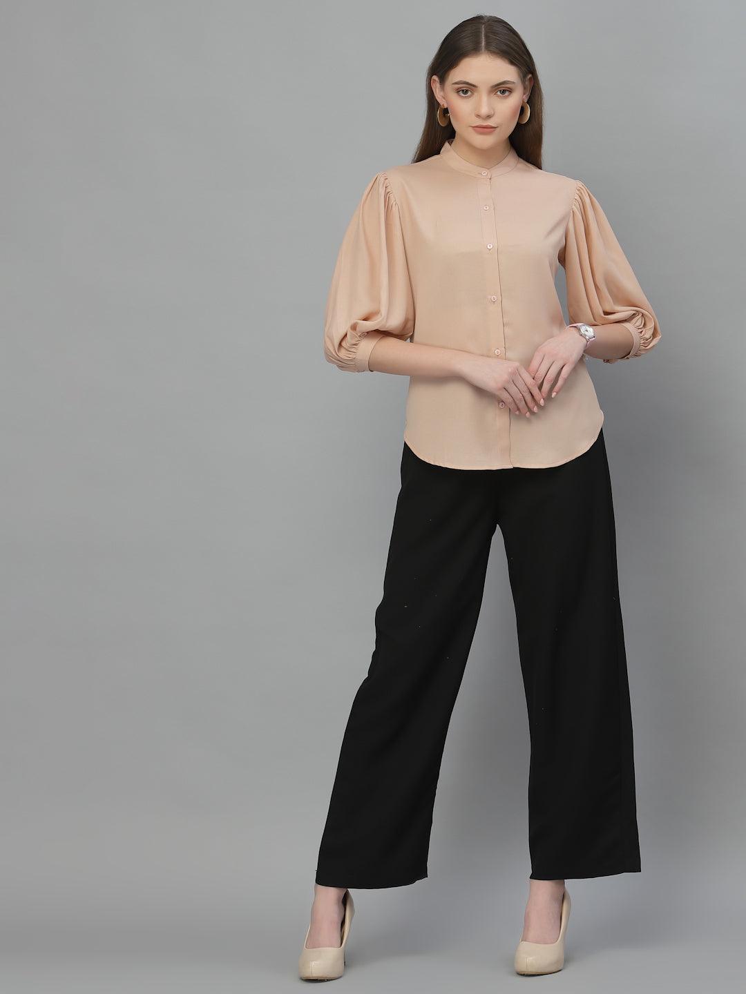 Style Quotient Women Solid Nude PolyMoss Regular Formal Shirt-Shirts-StyleQuotient