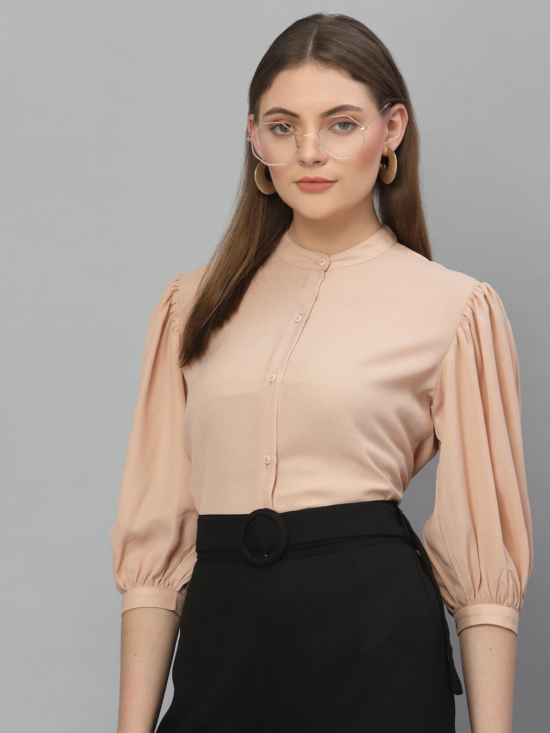 Style Quotient Women Solid Nude PolyMoss Regular Formal Shirt-Shirts-StyleQuotient