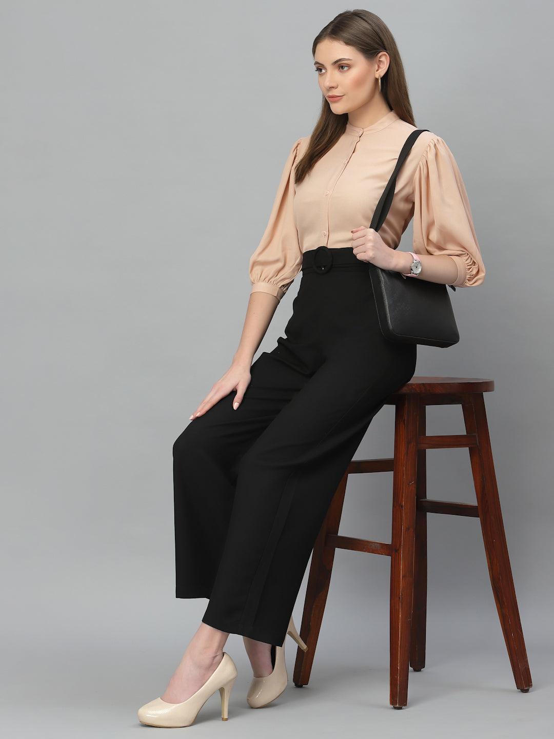Style Quotient Women Solid Nude PolyMoss Regular Formal Shirt-Shirts-StyleQuotient