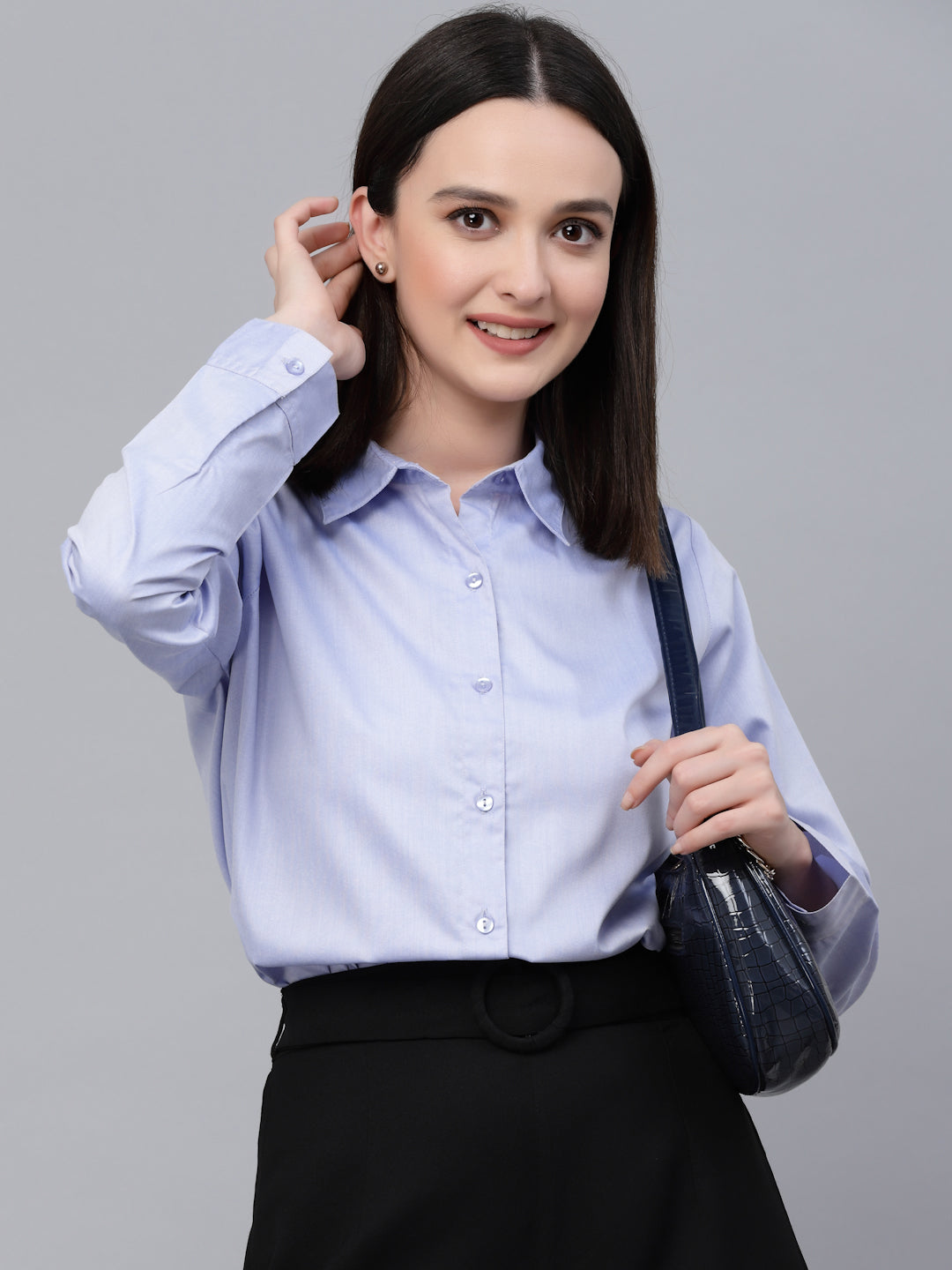 Style Quotients Women Solid Blue Chambray Formal Shirt-Shirts-StyleQuotient