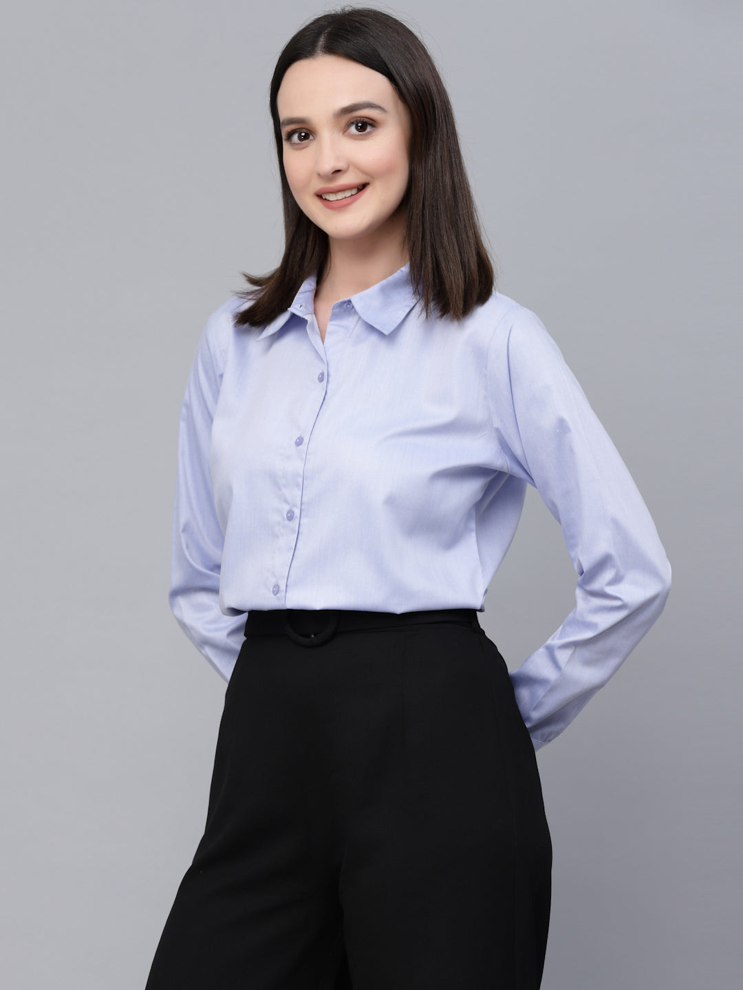 Style Quotients Women Solid Blue Chambray Formal Shirt-Shirts-StyleQuotient