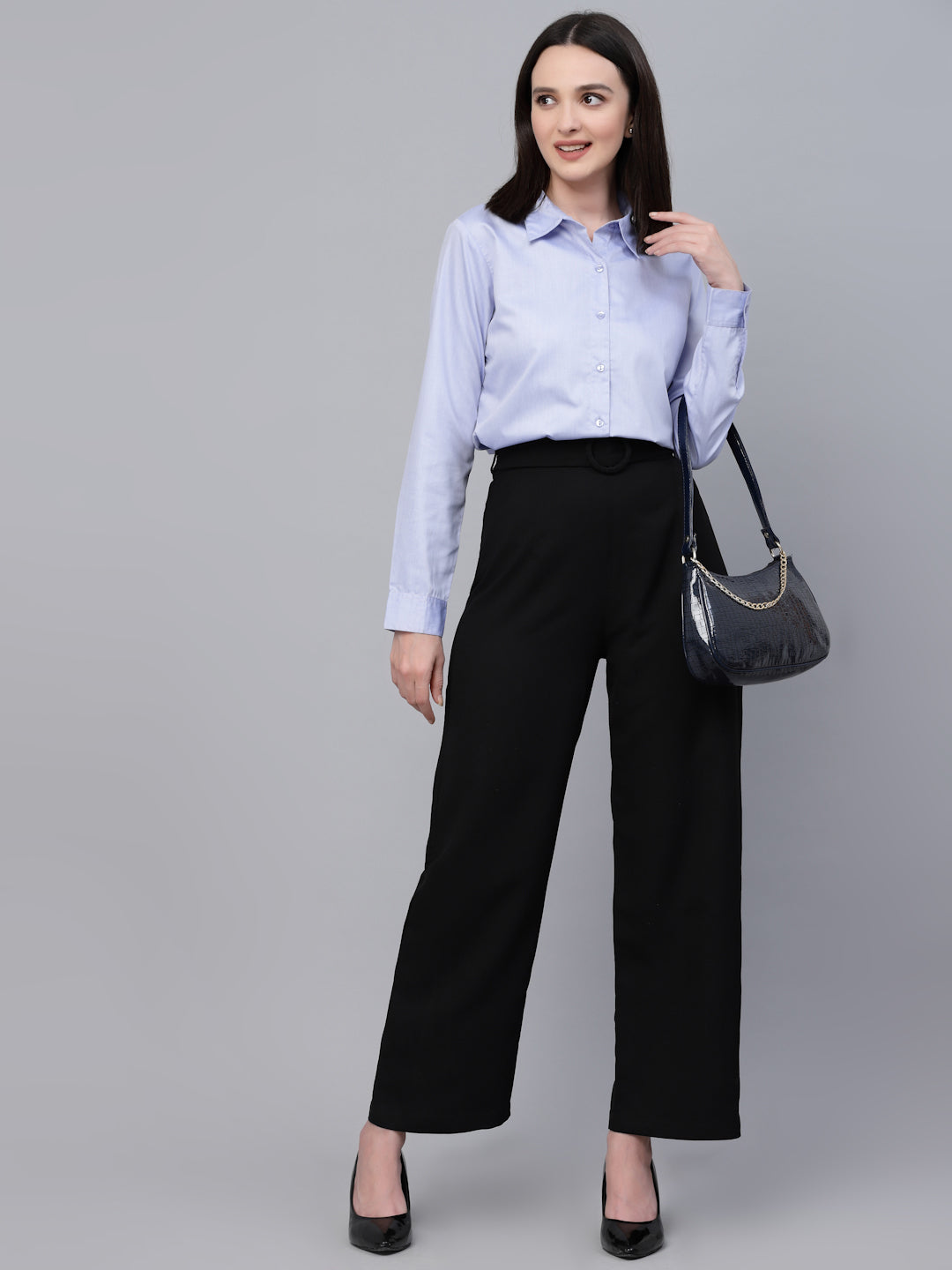 Style Quotients Women Solid Blue Chambray Formal Shirt-Shirts-StyleQuotient
