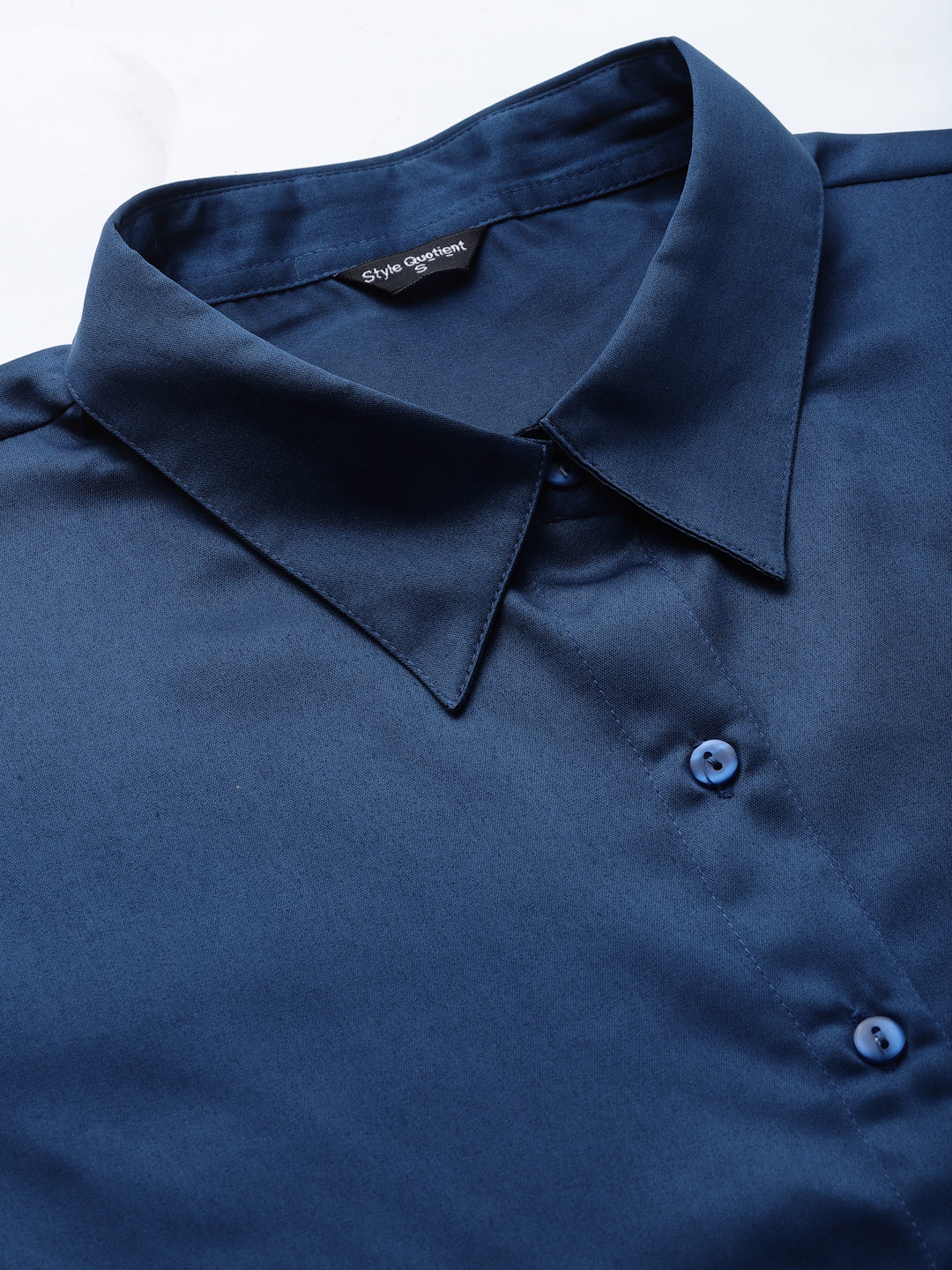 Style Quotients Women Solid Petrol Satin Formal Shirt-Shirts-StyleQuotient