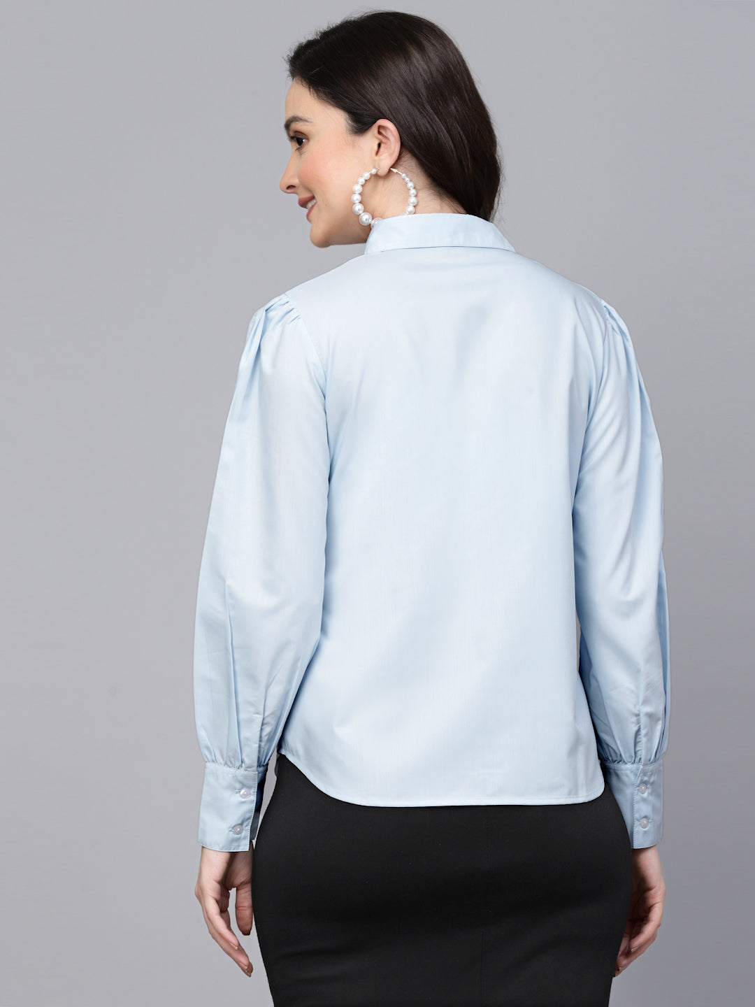 Style Quotient Women Sky Blue Solid Regular Formal Shirt-Shirts-StyleQuotient